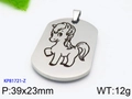 Silver stainless steel dog tag necklace with engraved horse zodiac charm for men and women - Small Horse (KP81721-Z)