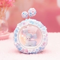 Pink and blue floral night light featuring a sleeping deer figurine in a circular frame - Night Light / Blue Hydrangea