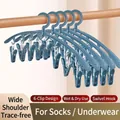 Blue wide-shoulder non-slip hanger with 6 clips for socks and underwear drying - Blue