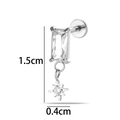 Zilveren roestvrijstalen labretknop met zirkoon rechthoek en sterhanger, 1,5 cm hoog - Rechthoekige Zirconia Sterhanger Stijl (2630-11#) / Zilver