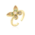 Detail of gold butterfly ring with colorful rainbow zircons and adjustable open band - Adjustable Open / Colorful Butterfly (12612)