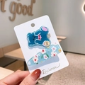 Cute acrylic blue lucky bear and floral hair clips set on card display for girls - Lucky Bear & Blue Floral