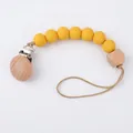 Baby pacifier clip with 55# yellow silicone beads and natural beech wood geometric beads - Style 55 Navy Orange Floral