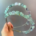 Handmade metal headband featuring natural green and purple raw crystal stones - Green Fluorite Silver Wire Silver Headband