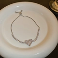 Bracelet argenté avec cristal émeraude en forme de cœur et fermoir coulissant réglable - Style 18# Bracelet-Argent Zirconium en Forme de Cœur (4899680933128)