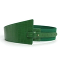 Green asymmetric crocodile textured PU leather wide elastic corset belt with gold buckle - Green