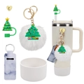 Christmas themed accessory set with reindeer straw cover and plush ball for 40oz tumblers - Christmas Tree Theme