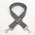Dettaglio tracolla regolabile intrecciata a pois bianchi e neri con ganci in metallo - Base Nera Beige Fibbia Argentata - Motivo a Pois