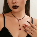Gothic Y-shaped necklace with black metal chains and red blood-drop crystal charms - 02 Black+Red Y-Shape Necklace