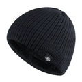 Thick black fleece-lined knit beanie hat with white snowflake tag for winter warmth - Navy Blue (with Snowflake Tag)