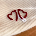 Macro shot of red heart velvet stud earrings on a textured cream knit background - Flocking Heart Style (94#) / Burgundy
