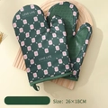 Dark green floral oven mitts with non-slip silicone layer for heat resistance - Dark Green Floral (with Silicone) 1 Pair