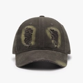 Distressed washed cotton baseball cap with ripped detailing in olive green - Adjustable / Dark Gray