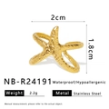 Detailed view of golden stainless steel starfish ring with hammered texture and dimensions - Hammered Starfish Style (NB-R24191)