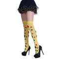 Close-up of yellow over-the-knee socks with colorful polka dots for Halloween costumes - One Size / Yellow Socks with Multi-Color Dots