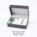 Brown premium watch display box set with green dial watch and emerald jewelry set - Set Watch Gift Box / Brown