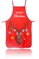 Vue détaillée du tablier de Noël rouge festif avec motif renne et texte Merry Christmas - 4#-Motif de Renne Rouge