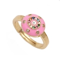 Rosafarbener Evil-Eye-Ring mit bunten Strasssteinen und goldener offener Ringschiene - Einstellbar Offen / Rosa