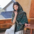 Ethnic dark green paisley cashmere-like shawl with elegant floral patterns and fringe - 200cm / Auspicious Paisley-Dark Green