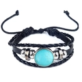 Bracelet tressé en cuir noir orné d'une pierre de turquoise verte incrustée - Turquoise bleue (Synthétique)