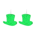 Pendientes de sombrero con purpurina verde para San Patricio con ganchos plateados - Sombrero de Copa con Lentejuelas Verdes (2572)