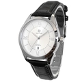 Men's quartz watch with silver steel case, white dial, and black leather strap - Truman Series Black Strap White Dial