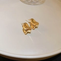 French style gold irregular lava texture metal stud earrings in minimalist design - Irregular Lava Style Earrings / Gold
