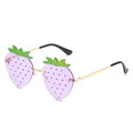 Quirky strawberry shaped sunglasses with purple frameless lenses and gold metal temples - Gold Frame Purple Lens