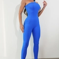 Tuta da yoga blu monospalla senza cuciture a costine con vestibilità aderente - S / Blu Reale