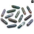 Set of 14 natural crystal double-pointed hexagonal prisms in assorted mixed colors - India Agate