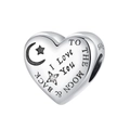 Detail of S925 silver heart charm engraved with To The Moon and Back moon and stars - Moon and Back Heart (CYT345)