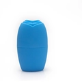 Close-up of blue silicone face ice roller with textured rose bud tip on a white background - Rose Style - Light Blue
