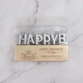Silver metallic alphabet Happy Birthday candles set in a transparent gift box packaging - Silver