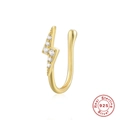 Golden lightning bolt nose cuff in 925 sterling silver with sparkling clear crystals - Gold Lightning Bolt