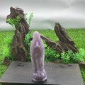 Hand-carved 10cm purple amethyst Virgin Mary crystal statue on a wooden base - Phosphosiderite