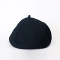 Classic black wool beret hat for women with a minimalist felt texture and stem top detail - Adjustable / Black