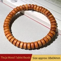 Bracelet de perles plates en bois de thuya orange foncé, taille 08x04mm pour femme - Premium 4x7mm / Bois de Thuja