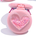 Portable pink heart-shaped glitter hairbrush with folding mirror and massage cushion - Pink Foldable Comb-Heart