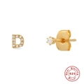 Detail of S925 sterling silver gold stud featuring letter D and sparkling zircon - Letter D / Gold