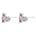 Detail of elegant silver stud earrings with marquise pink gem and round zircon - Silver Pink Zirconia