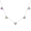 S925 sterling silver necklace with five heart pendants featuring colorful zircons - 925 Silver / White Gold Multicolor