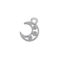 Macro shot of silver crescent moon pendant with micro-paved sparkling cubic zirconia stones - White Gold Moon