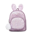 Cute purple sequin backpack for kids with rabbit ears and a soft white pompom charm - Purple