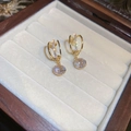 French luxury gold pearl drop earrings with sparkling zircon crystals in a gift box - Micro-paved Zirconia Ball Style / Real Gold Plated - Gold