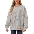 Felpa da donna con stampa digitale 3D di foglie d'acero e maniche lunghe con girocollo - Taglia S / Top / Acero Bianco (1)