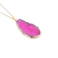 Polished stainless steel necklace with irregular pink agate pendant and gold plating - Pink Agate (Gold Chain)