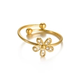 Minimalistischer 18K Gold Blumenring mit Kristallen und verstellbarem Band für Damen - Sechsblättriges Blumen-Stil (CX813-E)