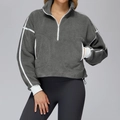 Chaqueta de forro polar gris oscuro para mujer con rayas blancas y cremallera deportiva - S / Gris Medio