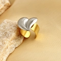 Two-tone heart ring in gold and silver finish with adjustable open band design - Gold Open Ring with Silver Heart Decor