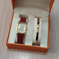 Montre femme rectangulaire dorée bracelet cuir rouge et coffret jonc LOVE - Style 1 (Sans boîte)